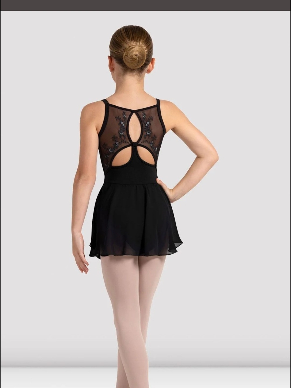 Bloch Girl's Ballet Black Dance Leotard with Floral Embroidered Design Size 8-10